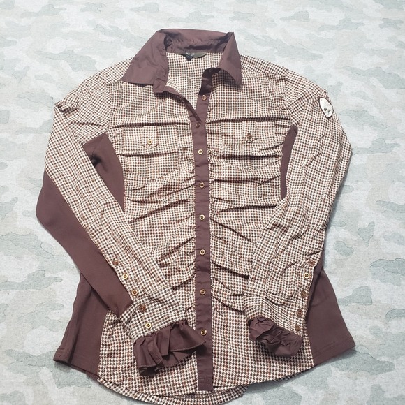 Good Rider Tops - Good Rider Top Womens Large Brown Long Sleeve Button-Up Western Cowgirl Rodeo